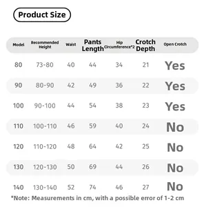 Tableau des tailles détaillé pour pantalon de loisirs fille à pois avec mesures précises