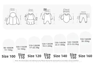 Detailed size chart for kids color-block vest and sweater covering 90cm to 160cm heights