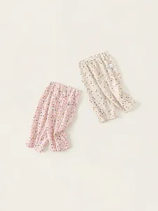 Pantalon décontracté léger à pois pour filles en rose et beige pour l'été mode