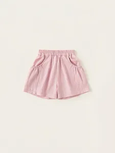 Kids soft pink cargo shorts with elastic waist and large side pockets for summer wear