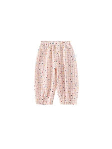 Pantalon enfant rose à carreaux avec pois colorés et taille élastique confortable