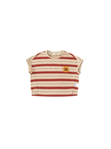 Gilet enfant sans manches à rayures rouges et blanches avec patch tournesol