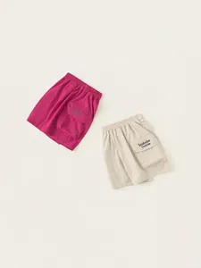Kids casual cargo shorts with elastic waist and letter embroidery in rose and off-white