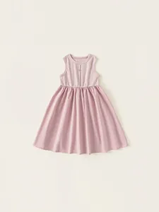 Abito Lungo Patchwork Senza Maniche Estivo da Ragazza Minimalista Tinta Unita Rosa Porpora Misto Cotone Comodo Prendisole da Principessa