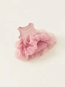 Pink sleeveless toddler princess dress with mesh tutu skirt and knit bodice for summer