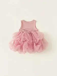 Pink sleeveless girl's dress with knitted top and layered tulle tutu skirt