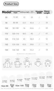 Tableau des tailles détaillé pour veste légère à capuche enfant de 73 cm à 140 cm de hauteur