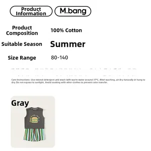 Détail de l'ensemble d'été enfant 100% coton avec débardeur gris et short à rayures