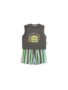 Ensemble d'été pour enfants avec débardeur gris hamburger et short rayé coloré