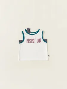 T-shirt sans manches enfant en coton blanc et vert avec imprimé INSIST ON été