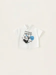 Boys Summer Cotton Short Sleeve Shirt Cartoon Dog Playing Guitar Print Casual Lapel Button Up Top For Kids Toddlers Fashion