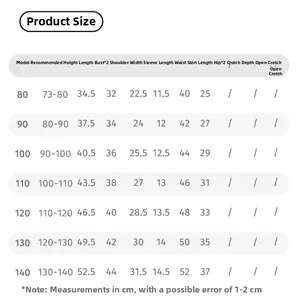 Tableau des tailles détaillé pour ensemble d'école fille avec mesures pour toutes tailles