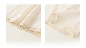 Détails du pantalon large beige en coton avec bordure en dentelle crochetée raffinée