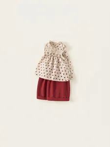 Girls summer floral sleeveless top with ruffled collar and solid red cotton shorts set