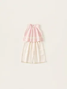 Ensemble d'été pour filles avec haut sans manches et pantalon large à fleurs 3D