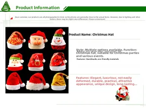 Detail showcasing nine Christmas hat styles in felt, velvet, and silk with festive sequins