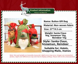 Detailed size specifications for non-woven Santa Snowman Reindeer drawstring gift bags