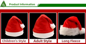 Detailed comparison of red and white Christmas hats in child, adult, and plush styles
