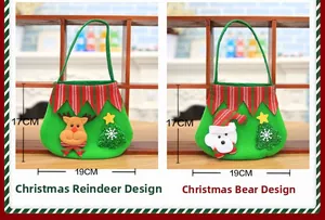 Detail view of 17x19cm Christmas felt gift bags with 3D reindeer and polar bear designs