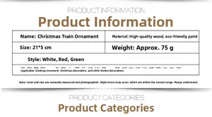 Detailed product specifications for the wooden Christmas train set showing size and material