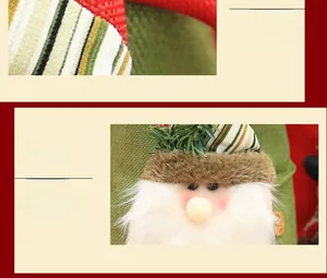 Detailed view of knitted fabric and plush Santa Claus design on Christmas gift bag