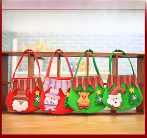 Detail of 4-pack Christmas felt gift bags featuring 3D Santa, Snowman, Reindeer, and Bear