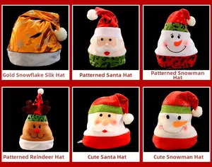 Detail view of 6 varied Christmas hats featuring velvet, snowflakes, and 3D plush designs