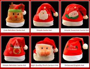 Detail view of 6 assorted Christmas hats including Santa, Reindeer and Snowman designs