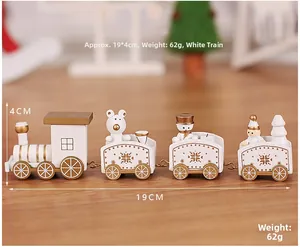 Detailed view of white and gold wooden Christmas train with dimensions 19x4cm and weight 62g