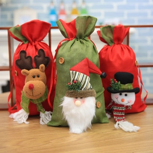3D Cartoon Christmas Gift Bags Drawstring Candy Pouch Santa Snowman Reindeer Festive Holiday Party Decor Storage Tote Bag