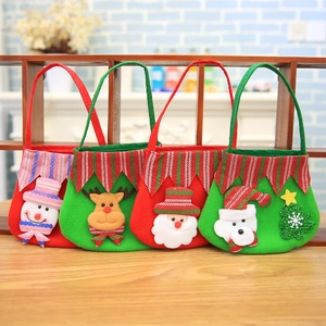 Christmas Flannel Gift Bag Cartoon Santa Claus Snowman Reindeer Pouch For Apple Candy Holiday Party Handheld Decoration