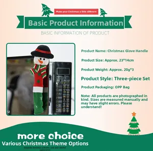 Detailed view of plush snowman microwave handle covers with festive red and green holiday decor