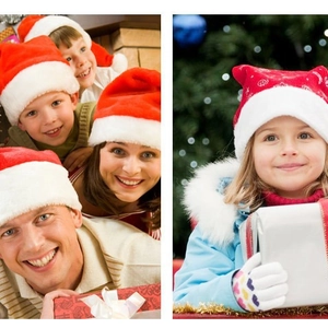 Classic red plush Christmas hat for adults and kids featuring white faux fur trim and pompom