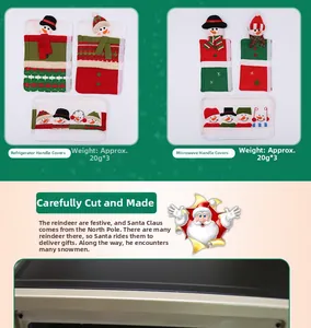 Detail showing plush Christmas snowman and Santa hat embroidery on appliance handle covers