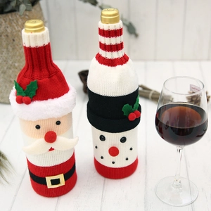 Creative knitted Christmas wine bottle covers featuring Santa Claus and Snowman designs