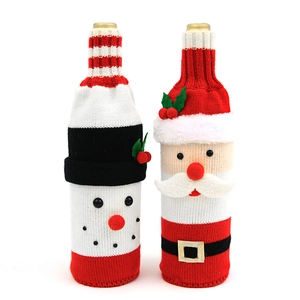 Christmas knitted wine bottle covers with Santa and Snowman designs for holiday decor