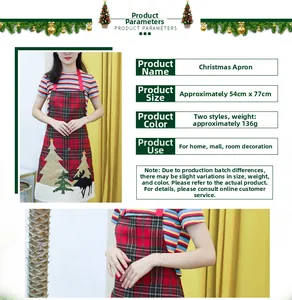Detailed size specifications for red plaid Christmas apron with reindeer embroidery