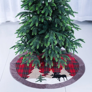 Christmas tree skirt with red black plaid pattern and moose silhouette for holiday decor