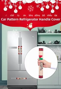 Christmas refrigerator handle covers with burlap fabric and red plaid festive patterns