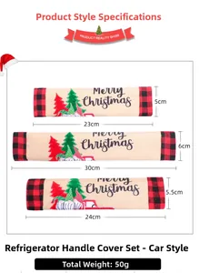 Three-piece Christmas handle covers set with red plaid and tree prints for fridge handles