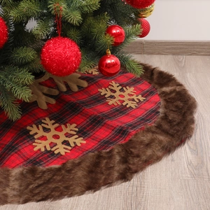 Red Black Buffalo Plaid Christmas Tree Skirt With Brown Faux Fur Trim Gold Snowflake Applique Holiday Tree Floor Mat Decoration