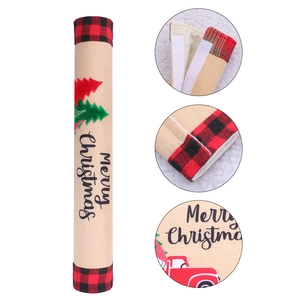 Christmas microwave handle covers with Merry Christmas print and red truck pattern