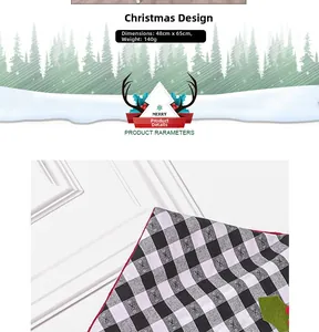 Detail view of 48x65cm Mrs. Claus plaid chair cover with dimensions and fabric texture