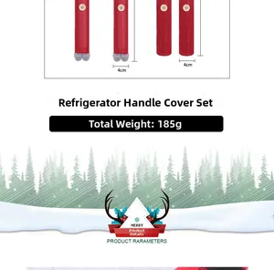 Detailed size view of red Christmas fridge handle covers with button closure