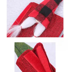 Christmas microwave handle cover with red black plaid pattern and fuzzy gnome beard detail