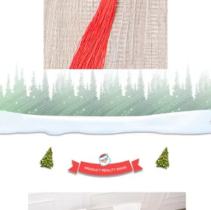 Detail of decorative red tassel on burlap plaid table runner for Christmas table decor