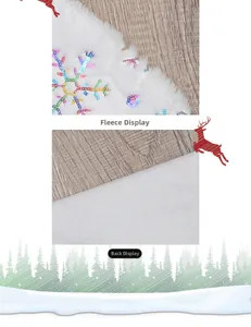 Close-up of white plush Christmas tree skirt with colorful sequin snowflake embroidery