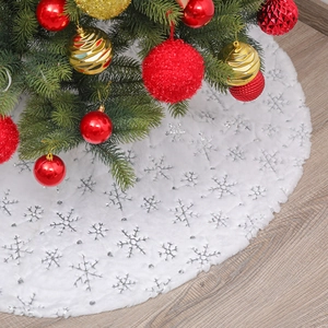 Luxury White Plush Christmas Tree Skirt Gold Silver Sequin Snowflake Embroidered Round Xmas Tree Mat For Holiday Decor