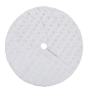 White plush Christmas tree skirt with silver sequin snowflakes 122cm tree base mat