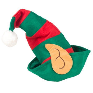 Christmas Elf Hat Red Green Striped Festive Party Decoration With Ears White Pom Pom Costume Holiday Accessory For Adults